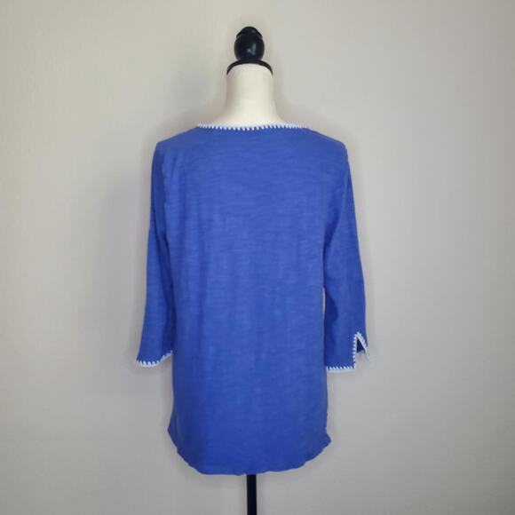 Talbots Blue Embroidered Blouse Large - Picture 3 of 7